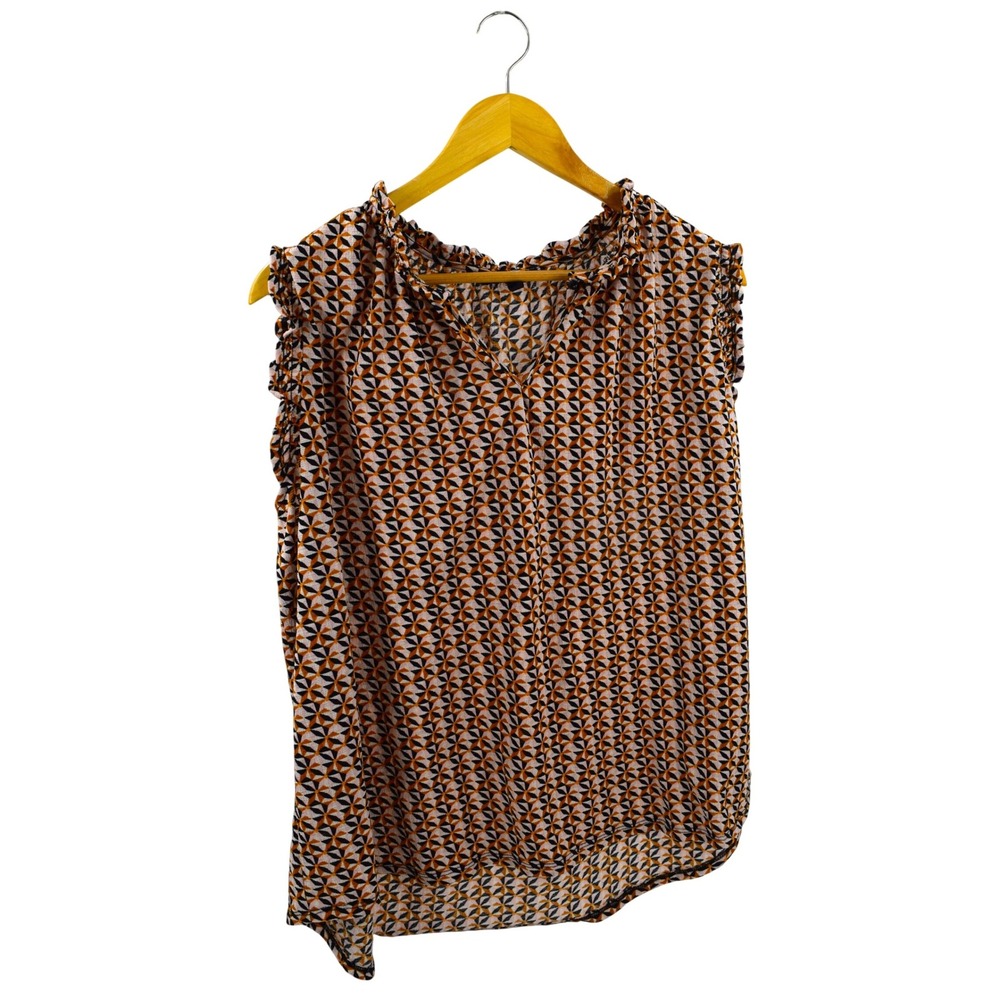 Fred David Womens 2X‎ Geometric Print Sleeveless Ruffle Blouse Top